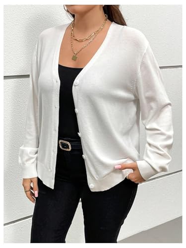 Image of SHENHE Women's Plus Size Button Down Cardigan V Neck Lightweight Loose Basic Cardigan Sweater White Large Plus