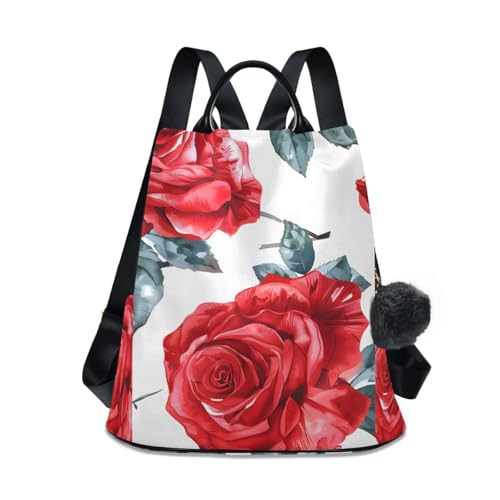 Valentines Red Roses Backpack for Women Anti Theft Large Fashion Travel Shoulder Bag Purse Rucksack Lightweight
