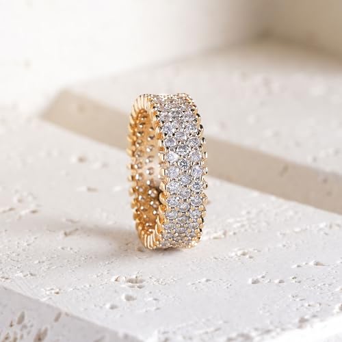 KEAO CELINE 3-Row Eternity Band Ring, 14K Gold Plated or Rhodium Plated, Cubic Zirconia Pave Setting2