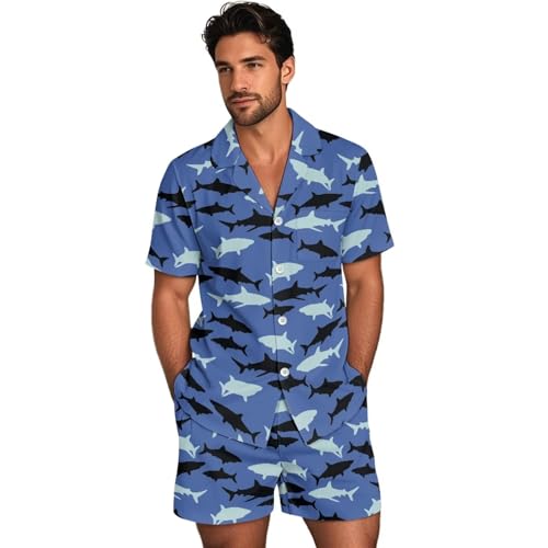 Men Short Sleeve Sleepwear Button Up Shirt and Pant Pajama Set Cozy Soft Homewear Stretchy Breathable Nightwear