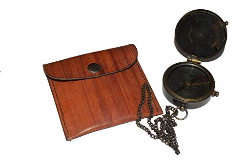Brújula Antigua de Bolsillo de Latón Náutico Grabada
