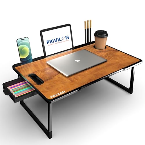 Image of Multi-Purpose Laptop Table, Study Table| Bed Table| Adjustable Height, Portable for Office, Work Form Home | DIY Table, Easy to Assemble, Engineered (ADJ Black) (wood ajustable)