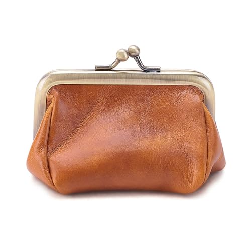 1Pcs Genuine Leather Clutch Women Genuine Coin Clip Lock Wallet Vintage Coin Purse Coin Organizer Clutch With Buckle for Men & Women (Brown)
