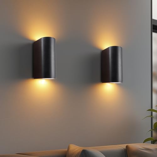 da LIGHT Außenwandleuchte 2 Stück, Kunststoff Wandlampe Innen&Aussen mit GU10 Fassung (ohne Leuchtmittel), IP54 Wasserdicht Wandleuchte, Up Down Aussenleuchte Wand