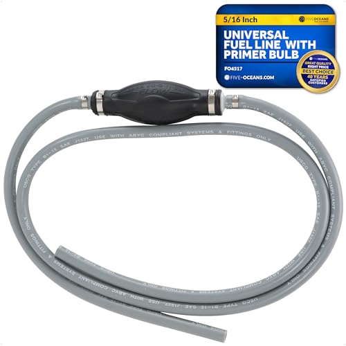 Five Oceans Marine Fuel Line with Primer Bulb, 5/16-Inch x 6 foot, Universal Outboard Boat Fuel Hose, EPA/CARB Approved, Ethanol-Compatible, Leakproof - FO4517
