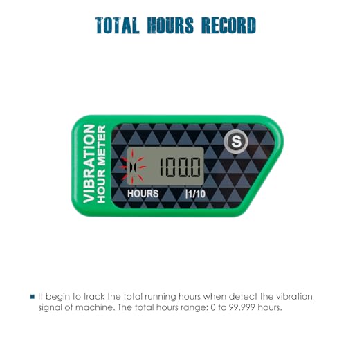 Runleader RL-HM016L Digital Vibration Activated Hour Meter, Cordless Design for Gasoline Diesel AC/DC Powered Equipment.(Green) - Thumbnail 2