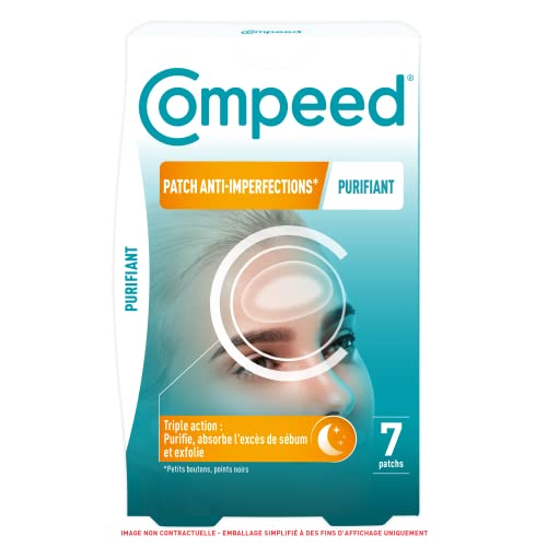Compeed - Parches antiimperfecciones* purificantes - parches hidrocoloides - Ideal para uso nocturno- para zona de imperfecciones extendidas - 7 parches - 6,8 x 4,2 cm puntos negros y pequeños botones