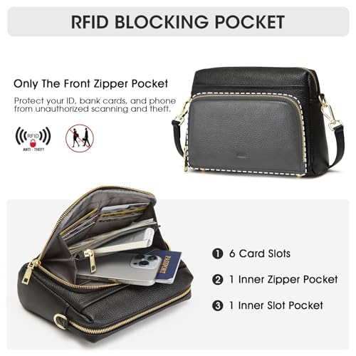 Image of Kattee RFID Genuine Leather Crossbody Bag for Women Small Purse | Top Grain Pebbled Leather. Compact Size. Built-in wallet. Anti-theft design for security. Ideal for daily, travel & work