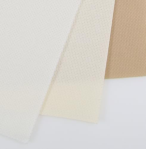 Image of KCS 3 pc of 15 inch x 18 inch(38cmx45cm) Counted Cross Stitch Cotton Aida Cloth Needlework Rolled Fabric Box,18CT,Antique White +Cream+Khaki