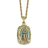 Strong Yellow Gold-tone Enameled Virgin Mary Our Lady of Guadalupe 24 inch Pendant Necklace Charm Chain - with Secure Lobster Lock Clasp 24" (Width = 25mm) - Jewelry Gifts For Women or Men