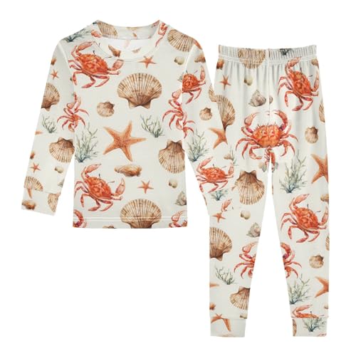 ALAZA Crab Seashell Starfish Watercolor Pajamas Long Sleeve Sleepwear 2-Piece Pajama Set