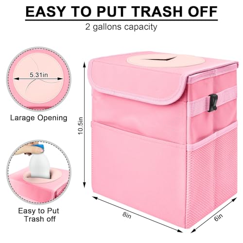 Car Trash Can Bin with Lid - Collapsible Car Garbage Can with Storage Pockets-Pink Mini Leakproof Vehicle Trash Bag-Small Automotive Organizers and Storage for Back/Front Seat SUV Truck Accessories by LCMWHOP - Image 4