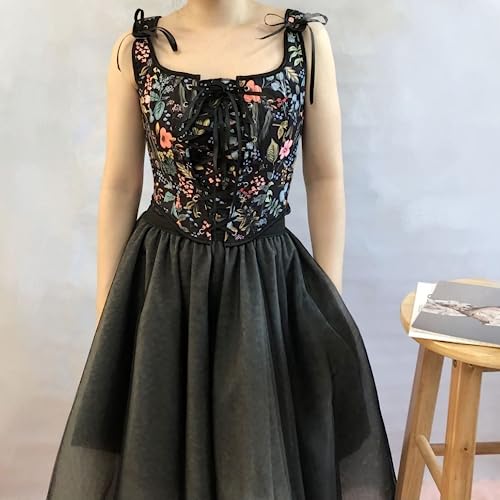 Image of CONCINEROS Women's Summer Vintage Floral Renaissance Corset Top for Women Y2k Tops Sleeveless Drawstring Crop Top