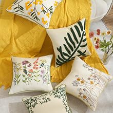 Tosleo Decorative Pillowcases 18X18 Inch Pack Of 2 Green Tropical Leaf Embroidered Throw Pillow Covers Farmhouse Cotton Pillow Cushion Cases Boho Home Decor Square Floral Pillow Case thumb #3