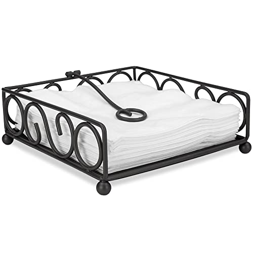 Scroll Design Flat Napkin Holder (Black), By Home Basics / With Weighted Pivoting Arm | Table Napkin Holder / Napkin Holders For Kitchen