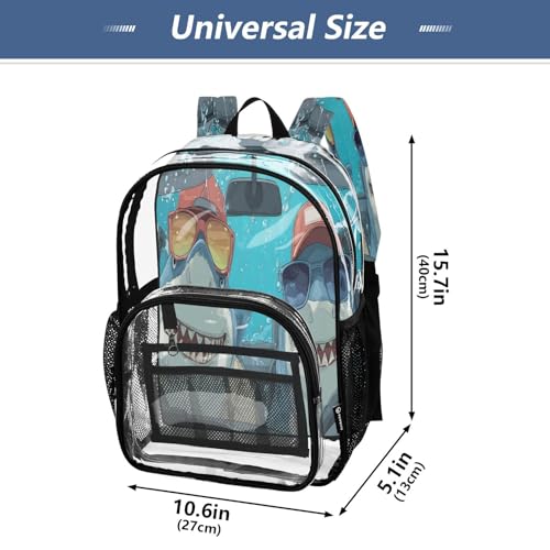 Cartoon Shark Drive Car Clear Backpack Heavy Duty See Through Transparent PVC BookBag for Kids Boy Girl School Work4