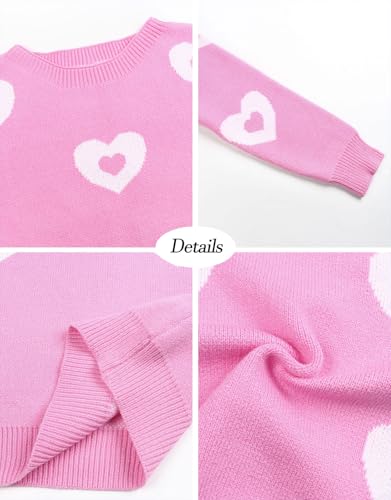 Image of Womens Cute Heart Sweater Crew Neck Long Sleeve Pullover Valentines Sweater