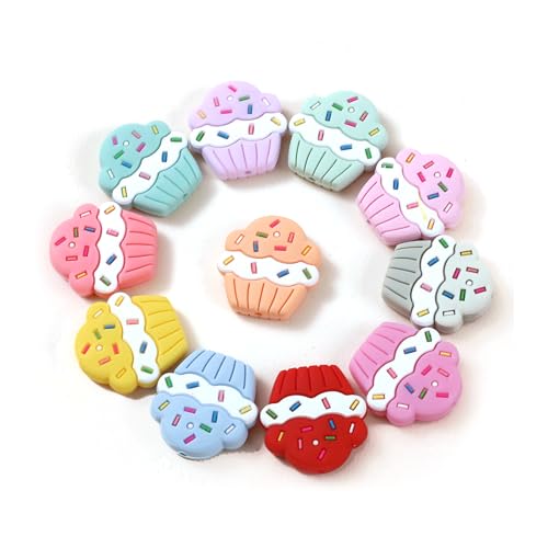 HIZEMLK Kit de 11 cuentas de silicona para cupcakes para hacer llaveros, manualidades