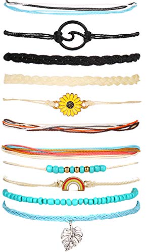 Vsco Bracelets for Women Wave Bracelet for Surfers Braided Rope Friends Woven Adjustable Bracelets Waterproof Handmade Bracelet Sets (E)