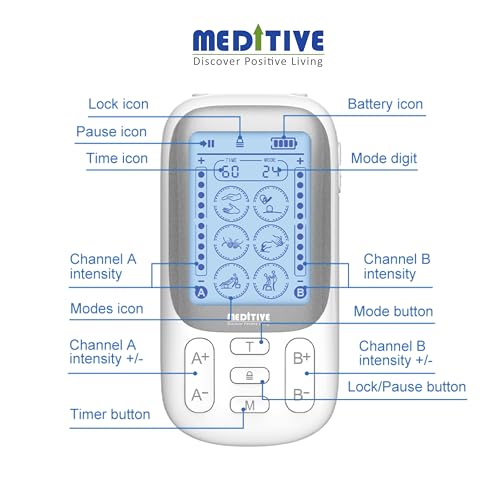 Image of MEDITIVE 24 Modes Tens Unit Rechargeable Pain Relief Electric Pulse Impulse Body Massager Machine, Grey