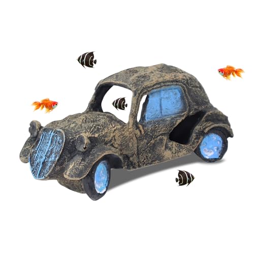 WishLotus Car Wreckage Aquarium Cave Decoration, Resin Fish Tank Decorations Creativity Sinking Car Fish Shelter for Aquatic Pets Hide and Breed (CAR 2)