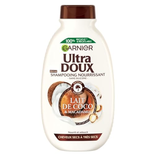 Garnier Ultra Doux - Shampooing Nourrissant - Enrichi en Lait de Coco & Macadamia - Pour Cheveux Normaux, Secs à Très Secs - Sans Silicone - 400 ml