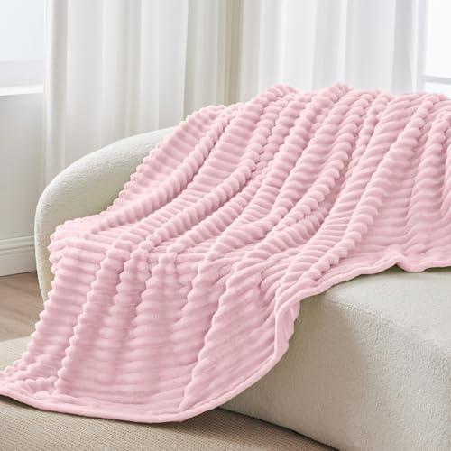 BEDELITE Striped Fleece Throw Blanket, Cherry Blossom, 50"x60" — view 7