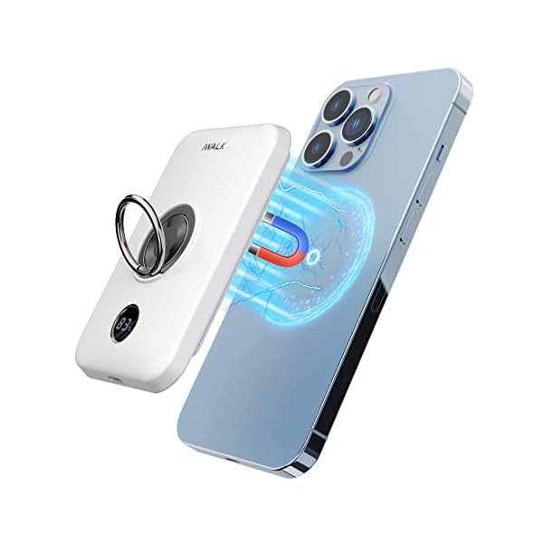 iWALK Magnetic Wireless Power Bank, 6000mAh Portable Charger with Finger Holder, Stronger Magnet Stick for Phone with Unique Mag-Suction Tech, Only Compatible with iPhone 15/14/13/12 Pro Max