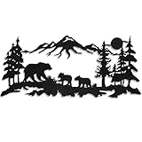 Moxweyeni Metal Bear Wall Art Forest Mountain Bear Woodland Decor Rustic Animal Hunting Decor for Bedroom Wall Decoration, 11.8 x 6.9 Inch