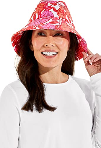 Coolibar Upf 50+ Women's Katia Cotton Bucket Hat - Sun Protective (Small/Medium- Radiant Coral Casia Palm) #TOP25