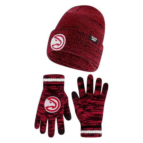 Ultra Game NBA Official Men's Super Soft Winter Beanie Knit Hat with Extra Warm Touch Screen Gloves, Atlanta Hawks, Team Color, 1SIZE