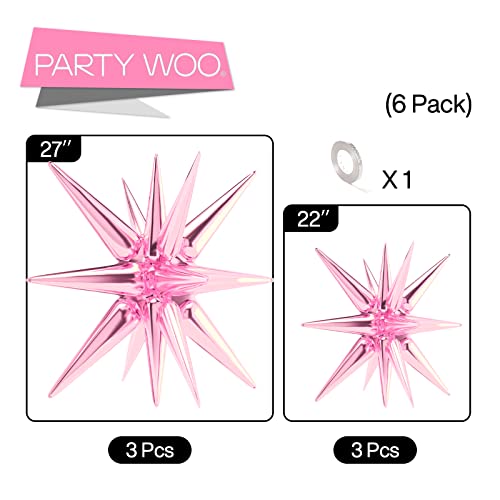 Image of PartyWoo Pink Star Spike Balloons 6pcs Explosion Foil Mylar Balloons
