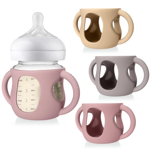 Image of Juome Silicone Sleeves with Handles for Avent Natural Glass Baby Bottles - 3 Pack Anti Breakage Baby Bottle Holder for Philips Avent Glass Baby Bottle, Compatible with Phillips Avent Bottles 4oz