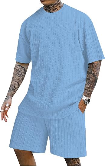 Image of Zilcon Men's 2 Pieces Outfits Casual Quarter Zip Polo Shirt and Shorts Set Athletic Jogging Summer Tracksuit