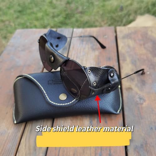 OSSAT sunglasses with side shields round Steampunk eyewear cowhide Shield wind proof sunshade For Men Women metal Frame3