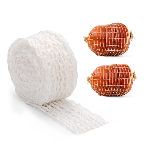 2m Meat Netting Roll, 16 Hole Elastic Ham Net Smoked Meat Poultry Ham Sock Netting Beef Netting Rope Precut Butcher Twine Netting for Delicious Meat Sausage Making