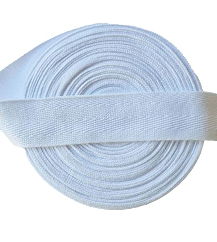 Cinta de sarga de algodón de 10 yardas, patrón de espiga, cinta de tela suave, cinta al bies para costura, encuadernación, envoltura de regalos, suministros de costura de tela DIY (1 pulgada, blanco)