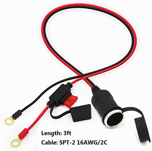 [2 Pack] 3Ft 12V Female Socket Battery Eyelet Ring Terminal 12Volt Extension Cord Outlet Adapter Plug Power Supply Car Electrical Dc Charger Accessory Connector Kit 10Fuse #TOP2