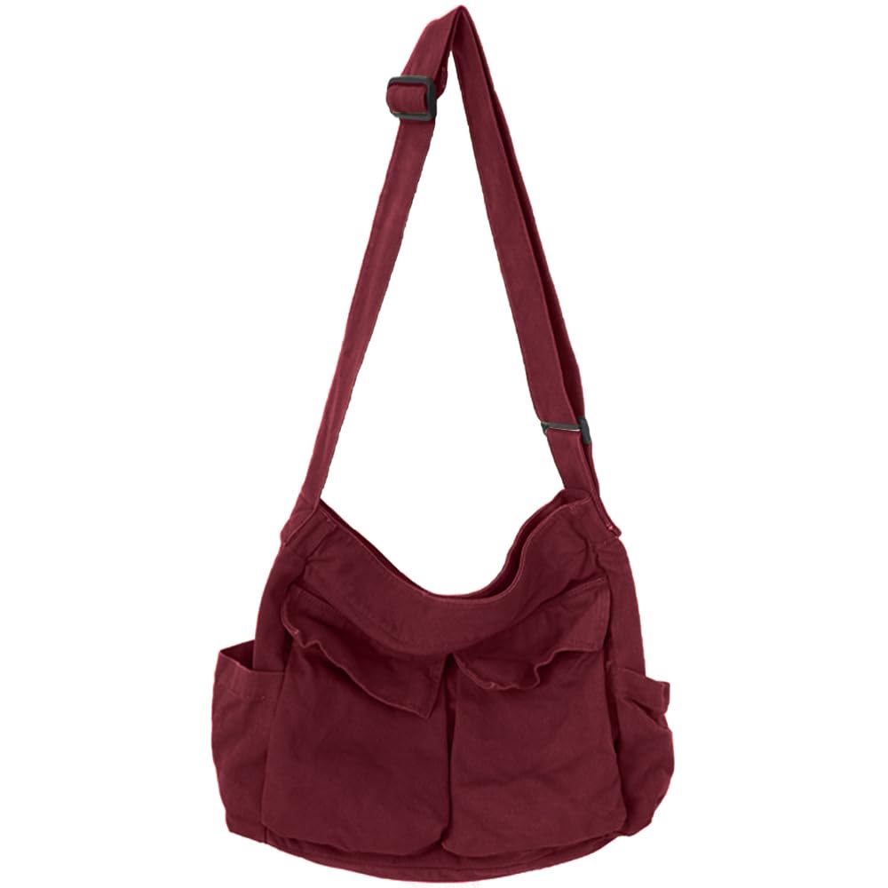 Canvas Messenger Bag Large Crossbody Bag with Multiple Pockets Canvas Shoulder Tote Bag for Women and Men