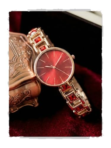 Image of AMERICANVIBER Red Diamond-Studded Women's Analog Watch with Adjustable Strap, Stylish Round Dial Wrist Watch for Girls & Ladies, Suitable for Casual, Office, and Formal Use