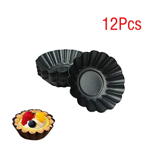Proshopping 12 Packs Egg Tart Pan, Non-stick Carbon Steel Egg Tart Molds,Tartlet Tins,Mini Pie Mould, Muffin Cupcake Pudding Baking Cup Maker - for Pies, Chinese Egg Tart, Cakes (Biger Size 3"x 0.9")