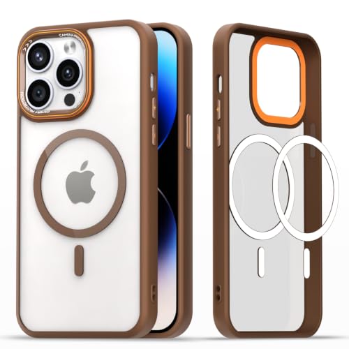 Image of Pikkme Back Cover for iPhone 14 Pro | Shockproof | Mag-Safe Compatible | Hard Transparent Back | Premium Raised Camera Protection | Bumper Case (Brown Mag-Safe)