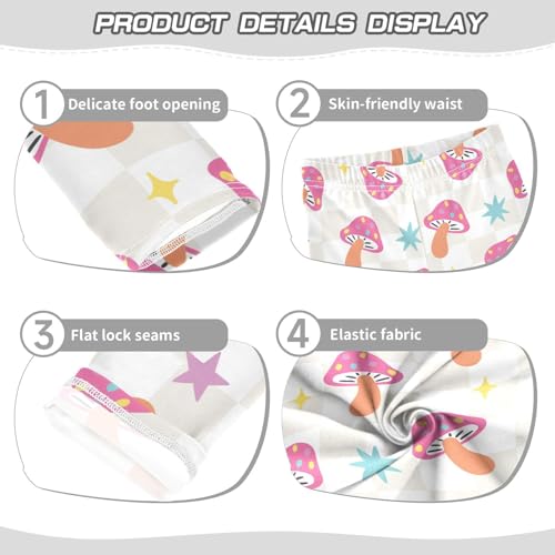 Checkered Pattern Mushroom Girls Leggings,Workout Leggings for Girls Toddler Athletic Leggings Size for 3-10T3