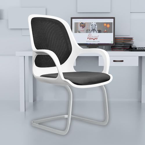 Image of ROSE Zaria | 3 Years Brand Warranty | Ergonomic mesh mid-Back Office Chair, Perfect for Study, Work from Home, revolving, Rolling Computer Desk Chair (White & Black, Visitor)