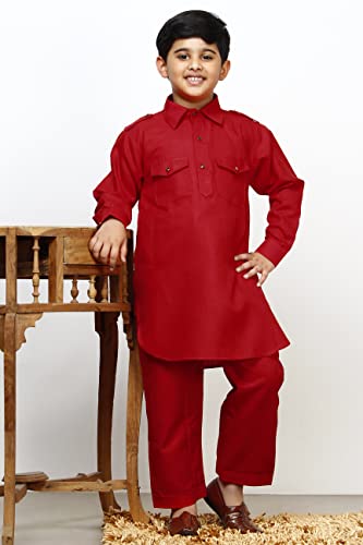 Image of Pro-Ethic Style Developer Kids Ethnic Wear Cotton Pathani Suit for Boys|Plain Kurta Pajama