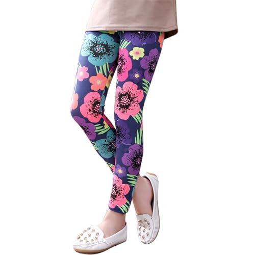 Girls Flower Graphic Leggings Bottom Cute Skinny Cropped Trousers Kids Soft Stretchy Tights Bottom Yoga Pencil Pants
