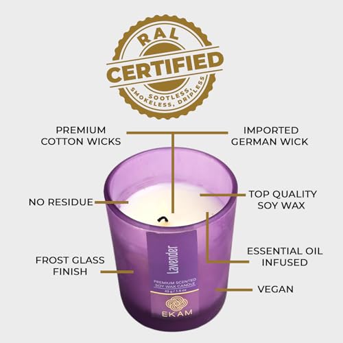 Image of EKAM Lavendar Votive Soy Wax Scented Candle, 40 Grams, 10 Hours Burn Time| Long Lasting Premium Candles | Ideal for Home Decor | Gifting & Aromatherapy