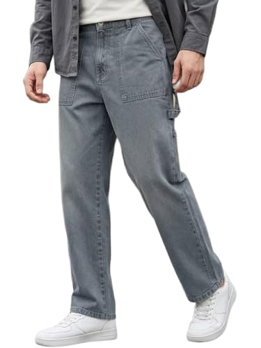 Image of Urbano Fashion Men's Loose Mid Rise Baggy Fit Cargo Carpenter Jeans with 6 Pockets Non-Stretchable