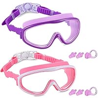 Yizerel 2 Pack Kids Swim Goggles, Swimming Glasses for Children and Early Teens from 3 to 15 Years Old, Wide Vision, Anti-Fog, Waterproof, UV Protection