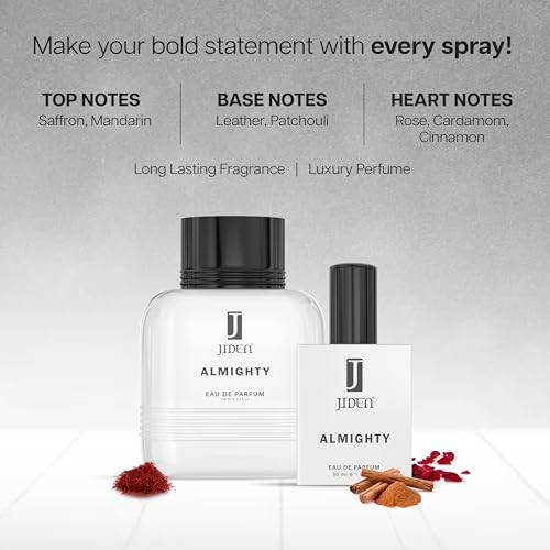 Image of JIDEN ALMIGHTY Long Lasting Mens Perfume with Saffron,Leather,Cardamom Notes | Eau De Parfum Man,100ml -Valentine Gift for Boyfriend| Gift For Husband Anniversary Special Love - Warm & Spicy Fragrance